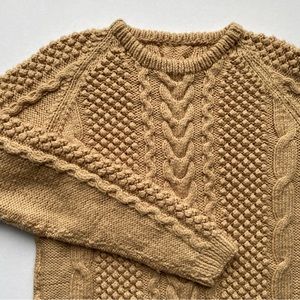 Vintage Hand Knitted Pullover Sweater - Tan Aran Knit